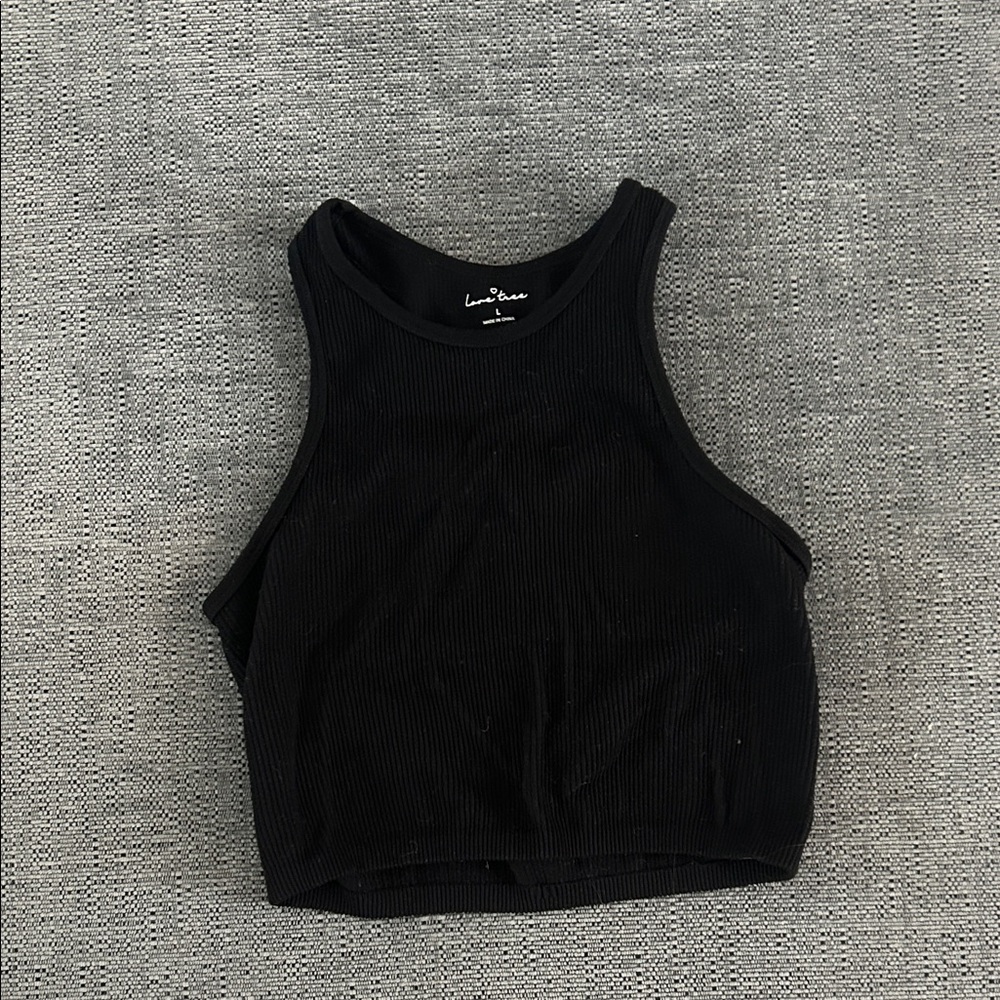 Love Tree Black Ribbed High-Neck Crop Tank
